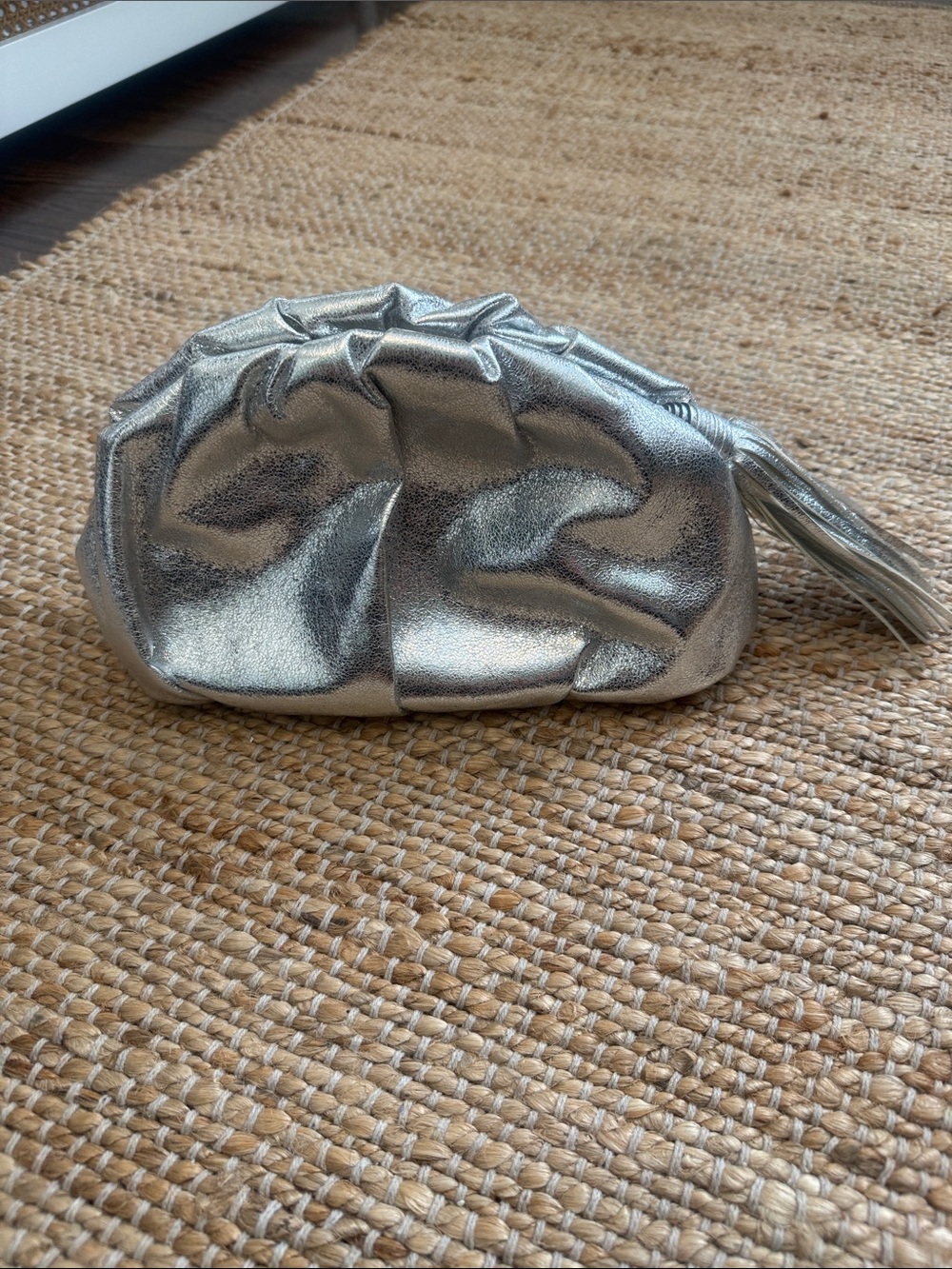 Rebecca Minkoff Metallic Silver Pouch Clutch - Soft Gathered Design